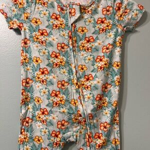 Floral Tropical Bamboo Shortie - Orange & Teal Flowers